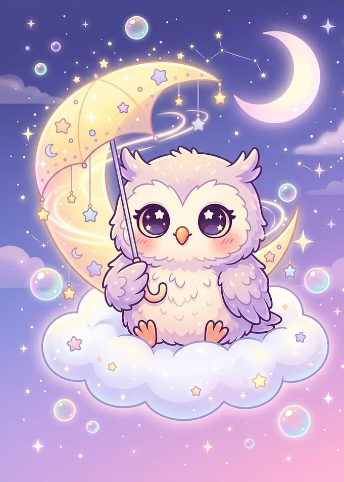 Cute Owl Sitting on a Cloud