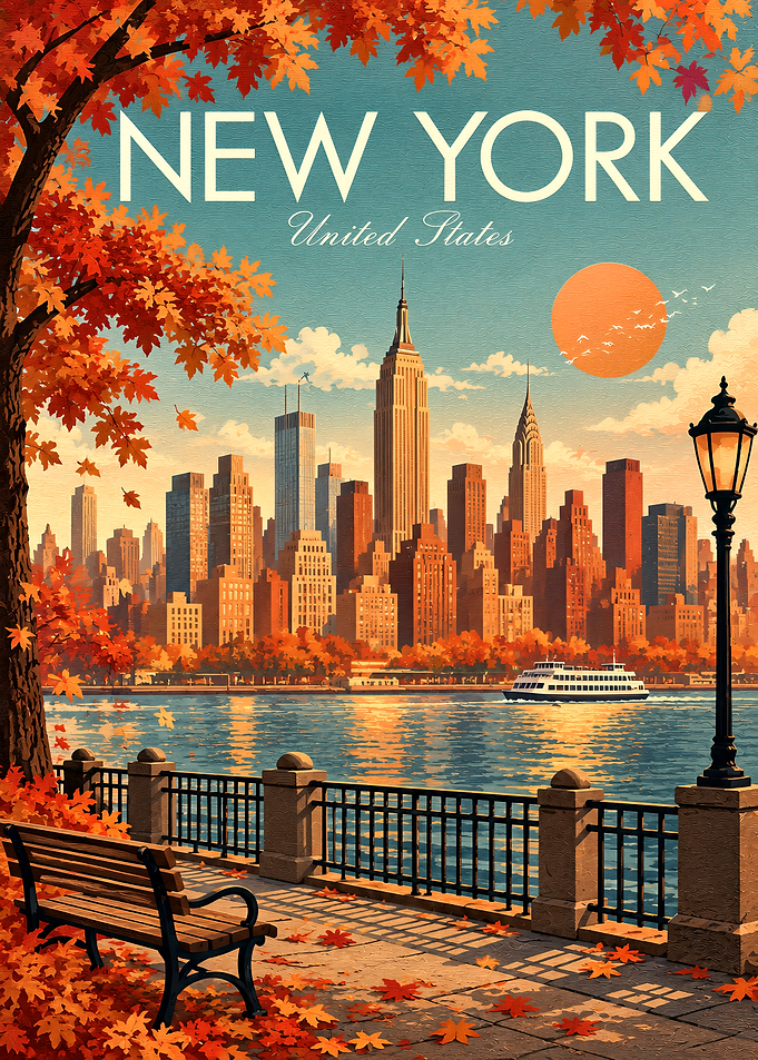 New York City Autumn Travel Poster