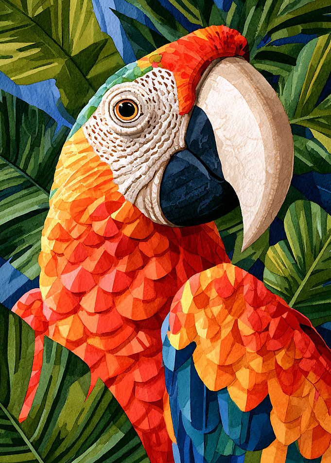 Vibrant Macaw in Tropical Foliage