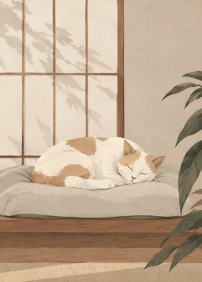 Sleeping Cat by Japanese Window