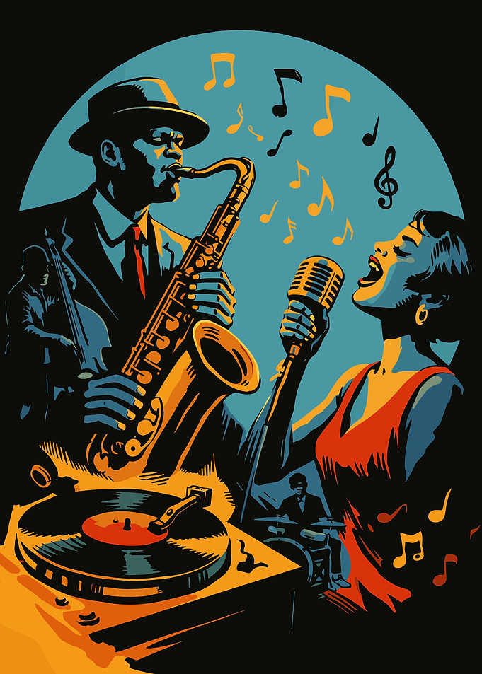 Vintage Jazz Band Performance Illustration
