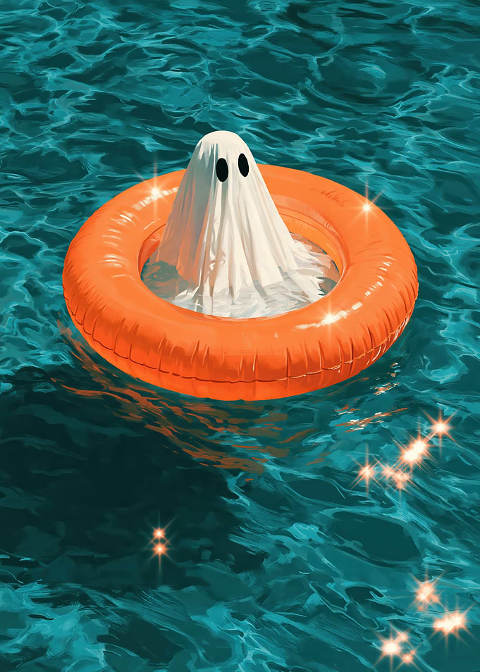 Ghost Floating in Orange Pool Ring