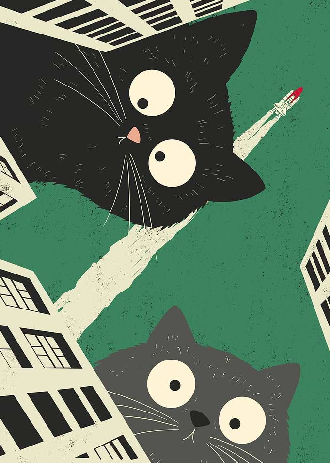 Giant Cats Watching Space Shuttle Launch
