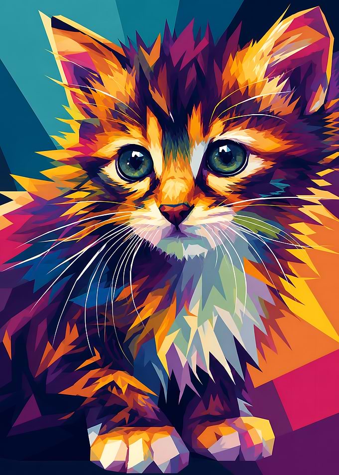 Colorful Geometric Pop Art Kitten