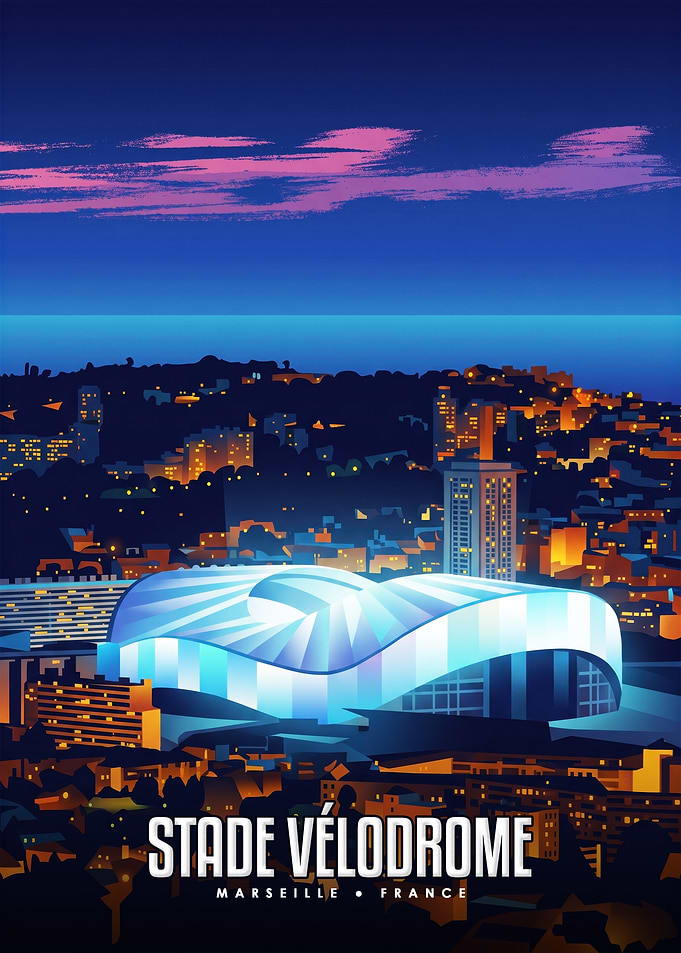 Stade Vélodrome Marseille Night Poster