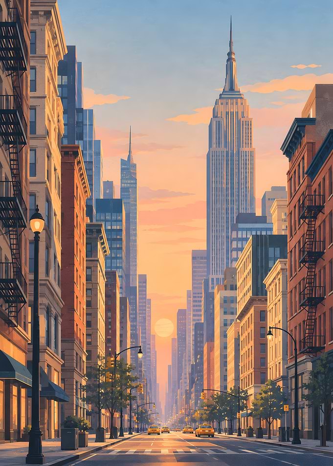 New York City Sunset Street View