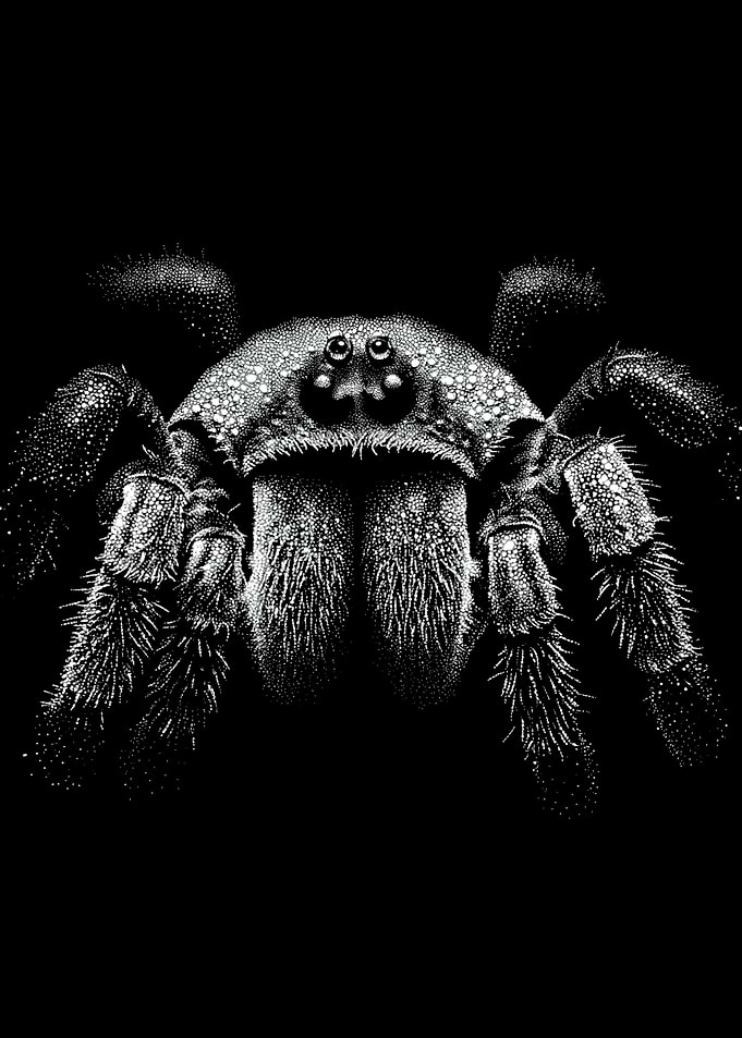 Monochrome Jumping Spider Portrait In Stipple Dotwork