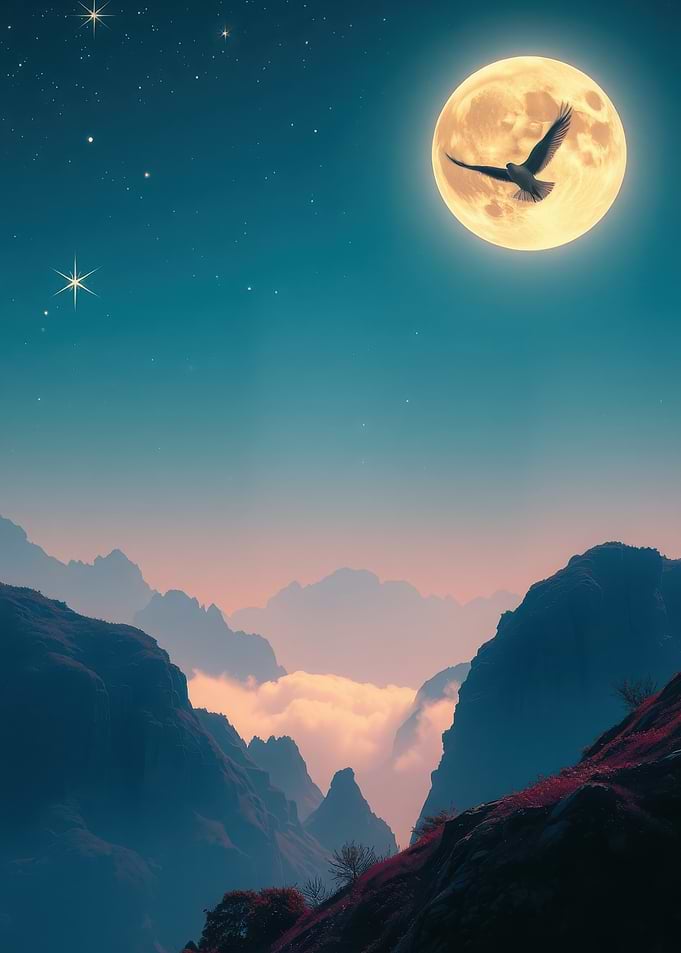 Eagle Flying Before Full Moon