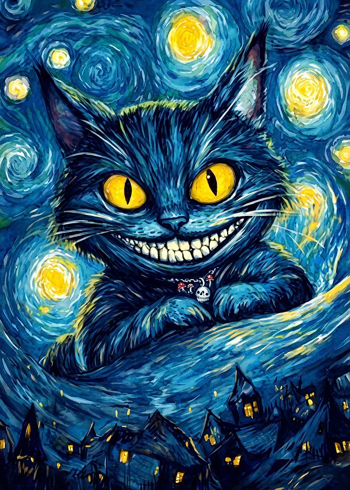 Starry Cat Surreal Oil Painting Art