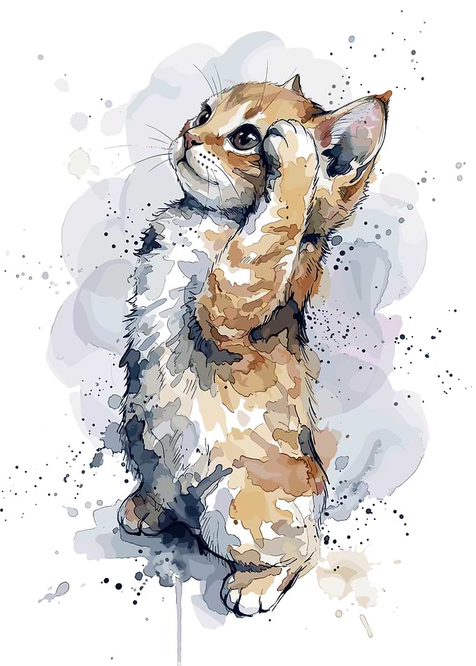 Watercolor Illustration of a Cute Kitten