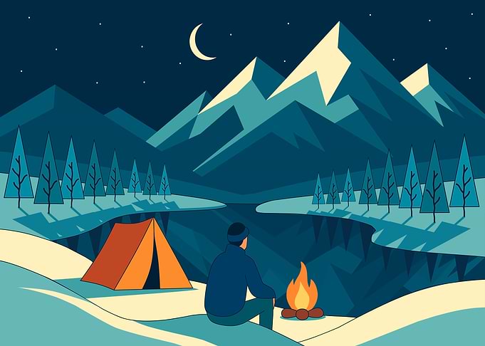 Camping by a Mountain Lake at Night