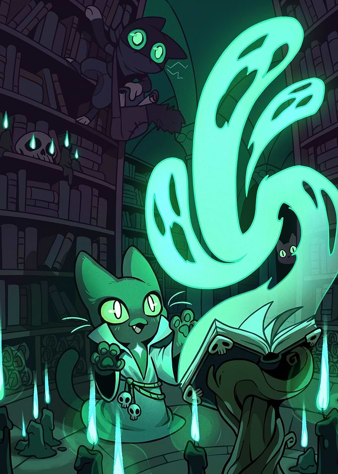 Magical Cat Wizard Casting Spells