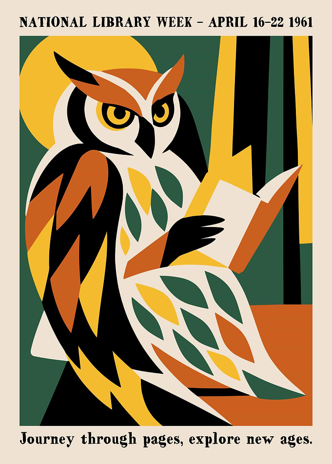 Vintage National Library Week Owl Poster