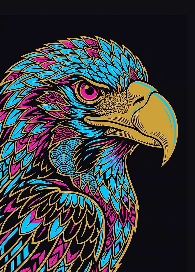 Neon Seigaiha Hawk - Japanese Bird of Prey Art