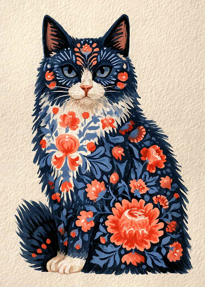 Floral Patterned Cat Illustration