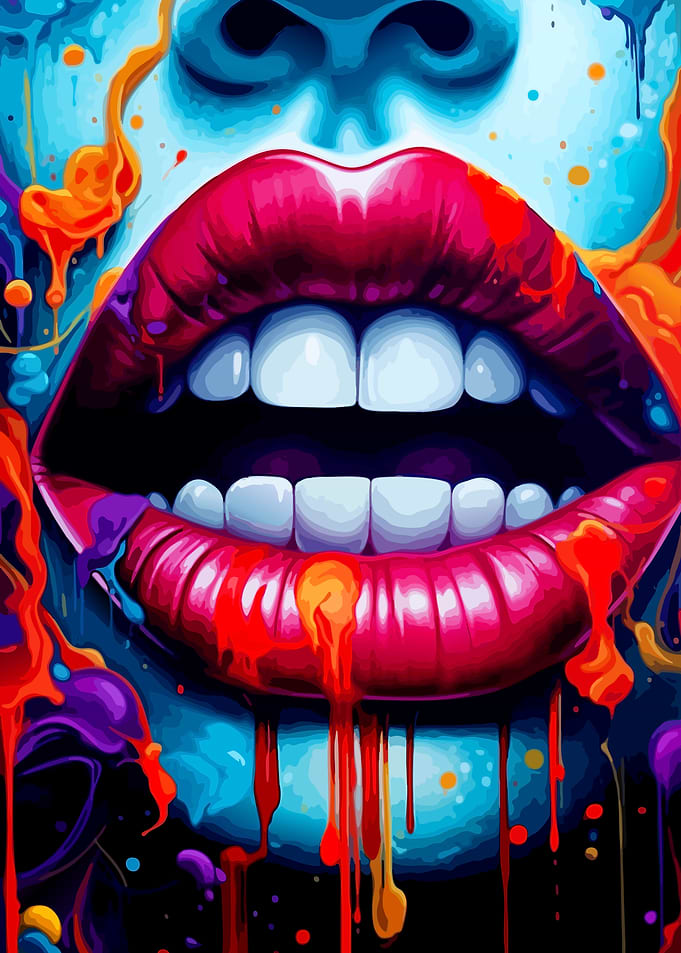 Vibrant Abstract Lips with Paint Drips