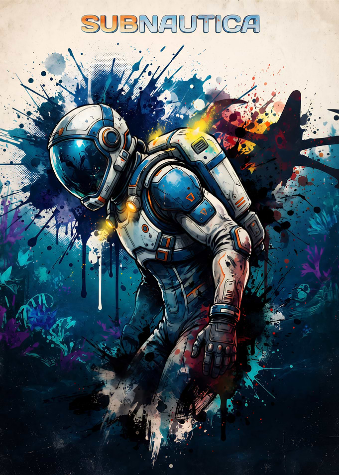 Subnautica Diver Watercolor Poster
