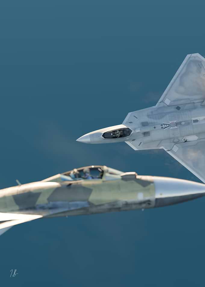 F-22 Raptor and Su-57 Turn-Fight