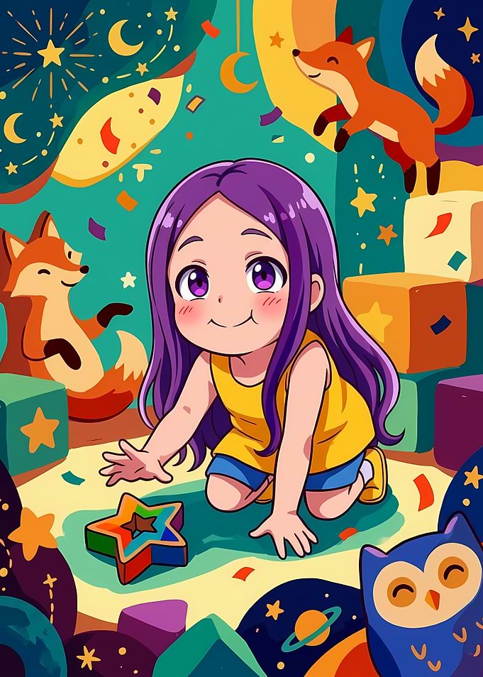 Cute Anime Girl Playing with Toys