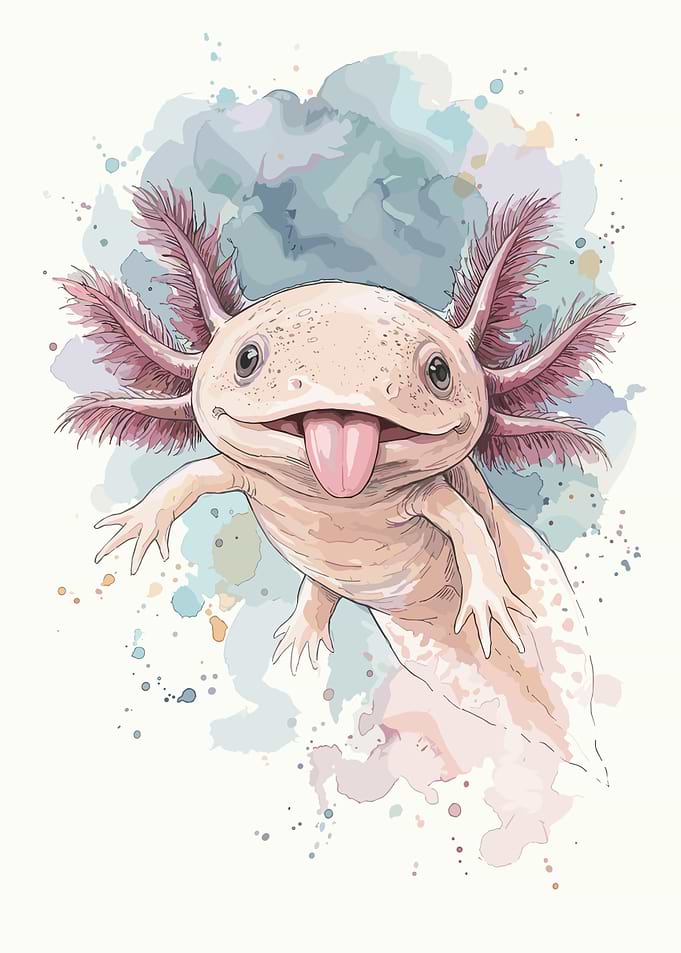 Cute Watercolor Axolotl Illustration