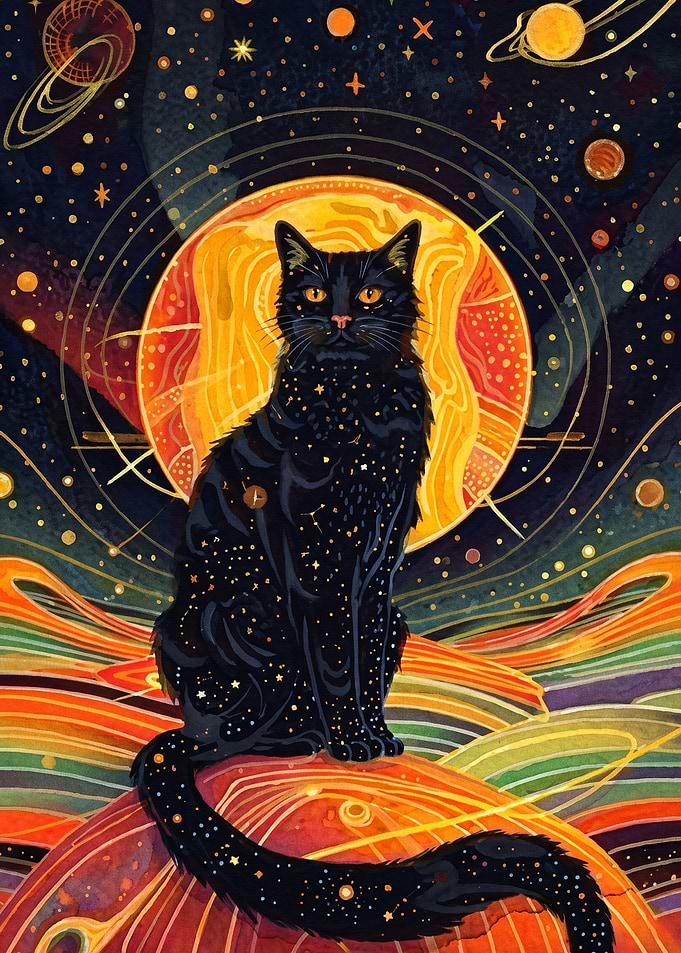 Cosmic Cat Celestial Boho Poster