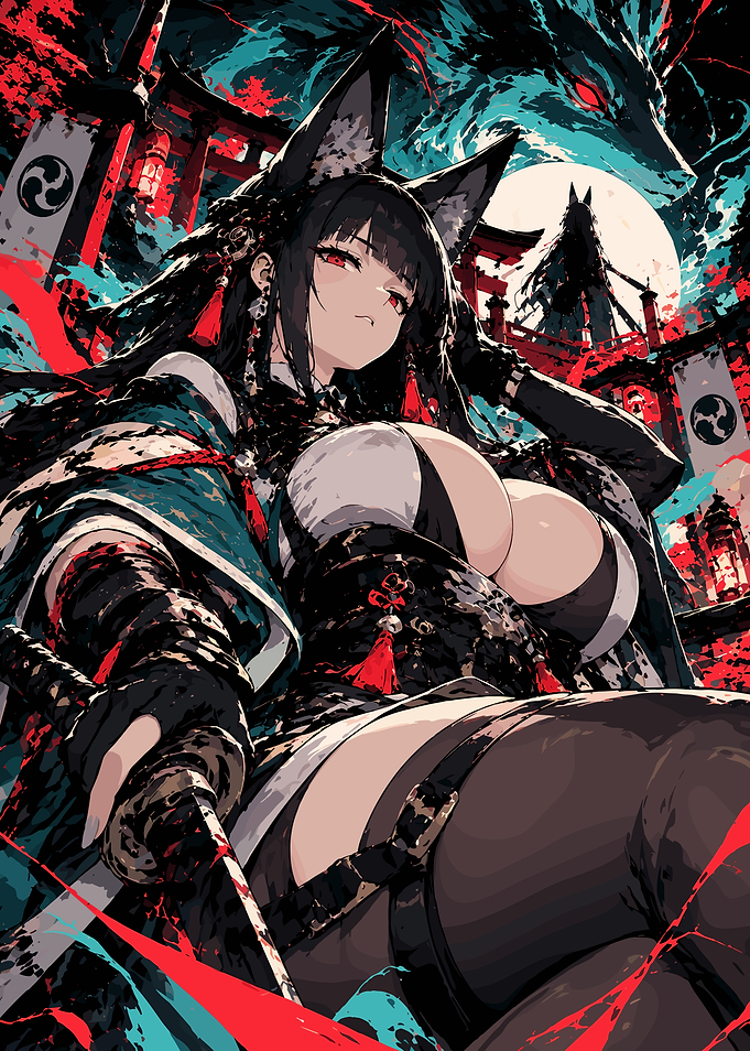 Fox Girl Samurai in Shrine