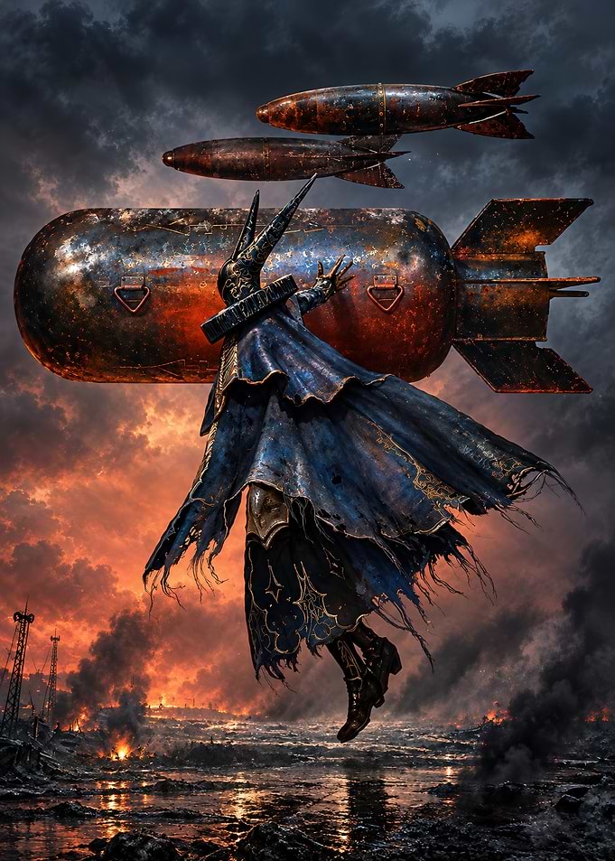 Dark Fantasy Figure Controlling War Bombs