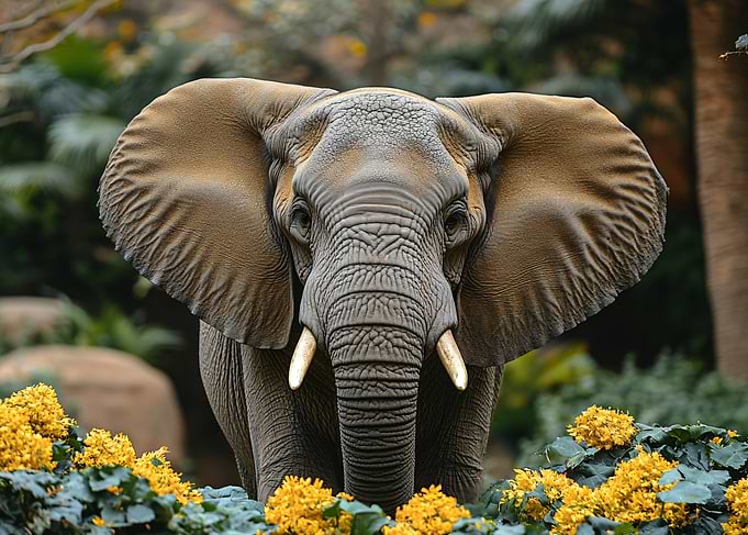 Majestic African Elephant in Tropical Garden