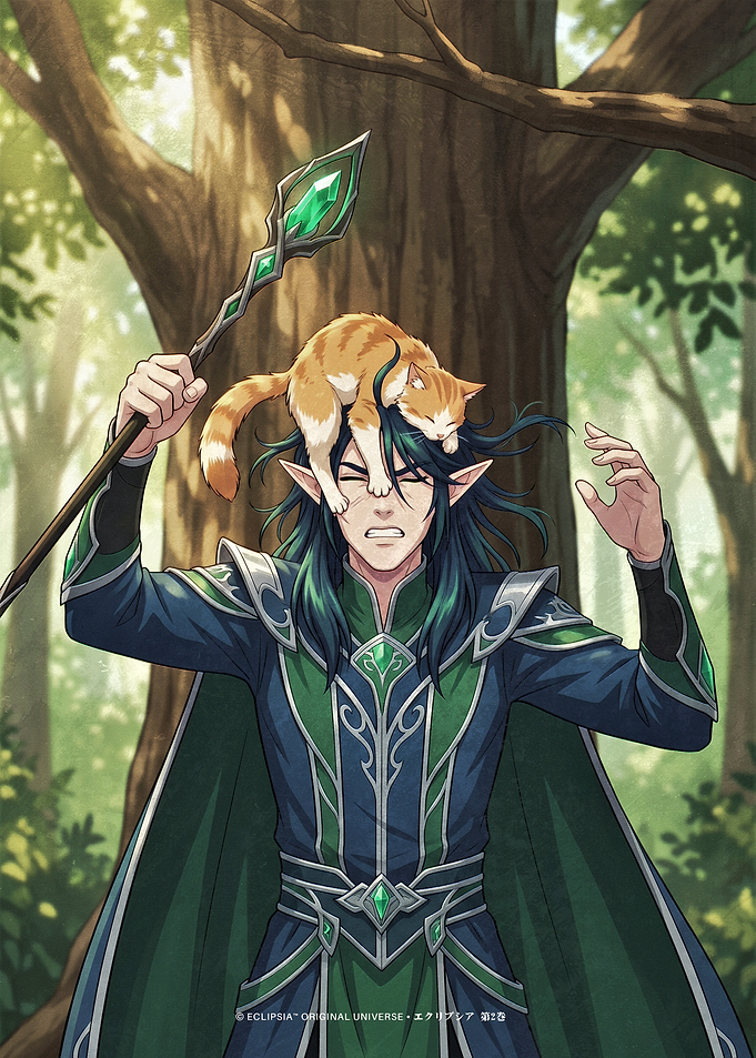 Elf Mage with Sleeping Cat