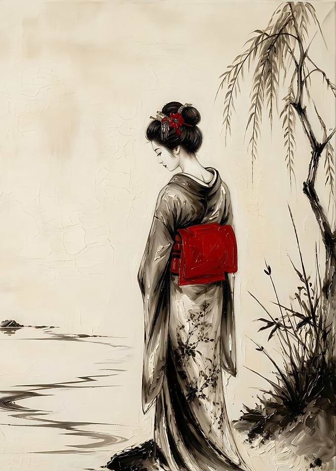 Geisha in Kimono by Willow Tree