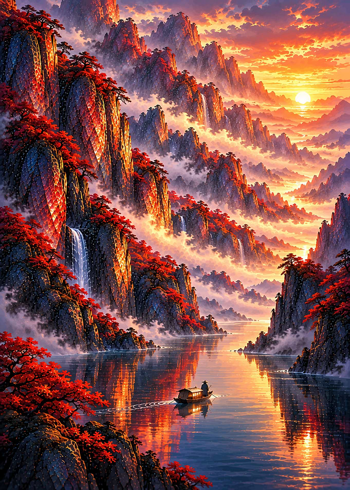 Serene Sunset Over Mountain River