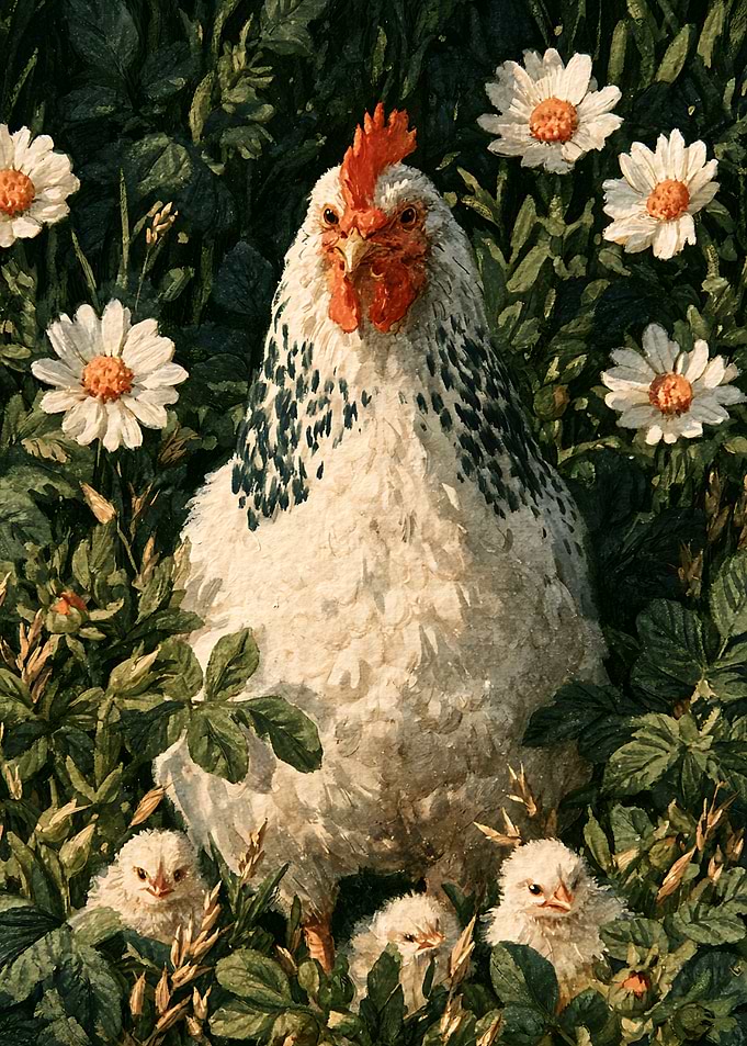 Hen and Chicks in Daisies