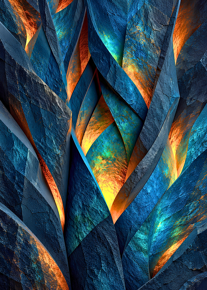 Abstract Glowing Blue and Orange Crystals