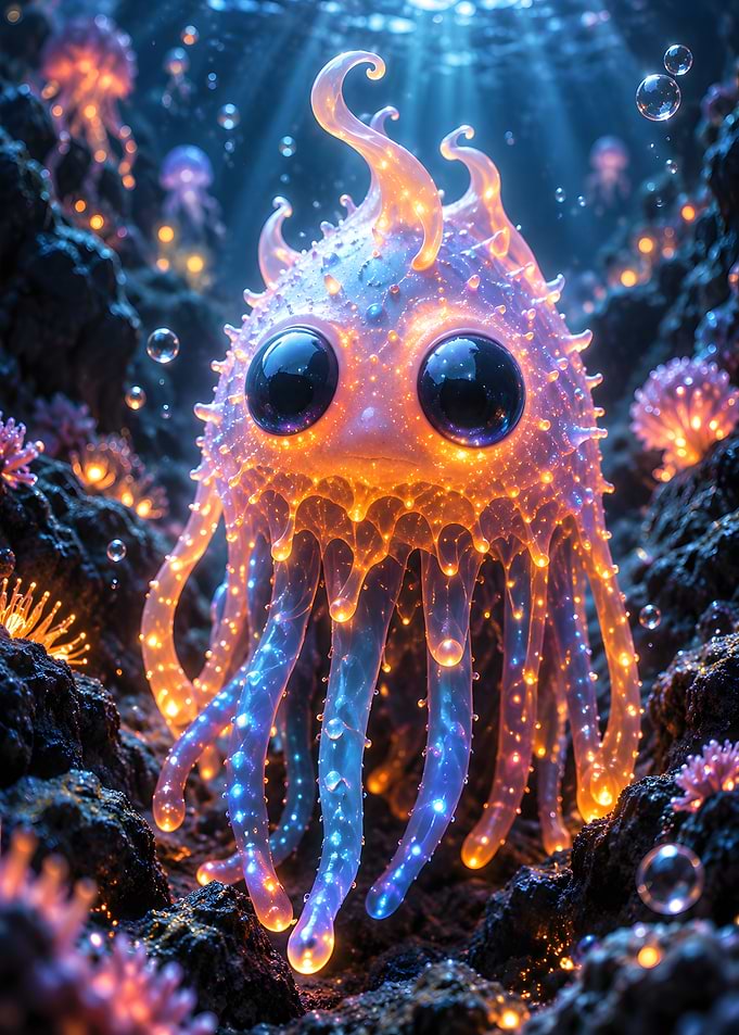 Glowing Bioluminescent Deep Sea Creature