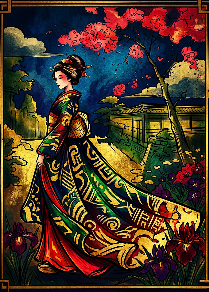 Elegant Geisha in Traditional Kimono