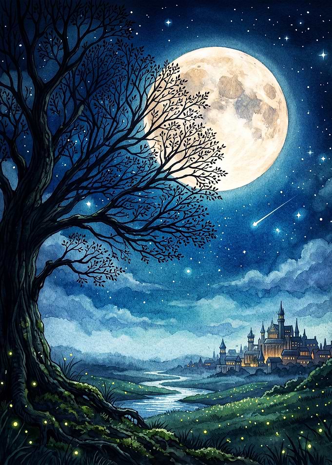 Moonlit Castle Magical Landscape Ar