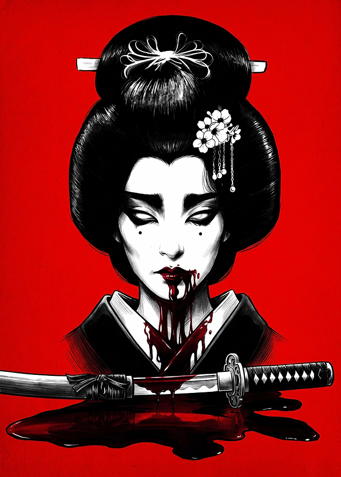 Bloody Geisha with Katana Illustration