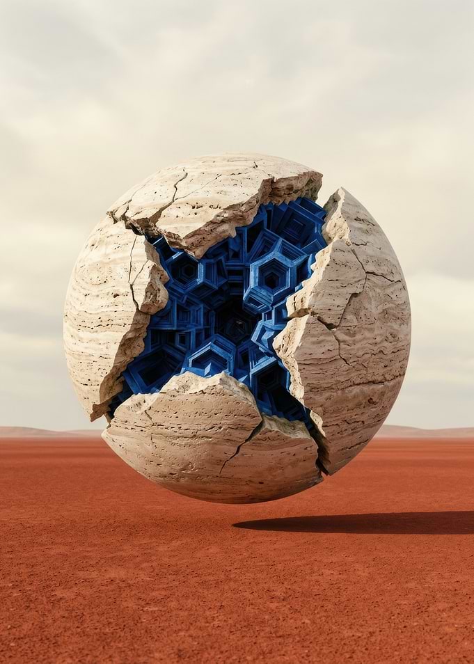 Cracked Stone Sphere with Blue Core