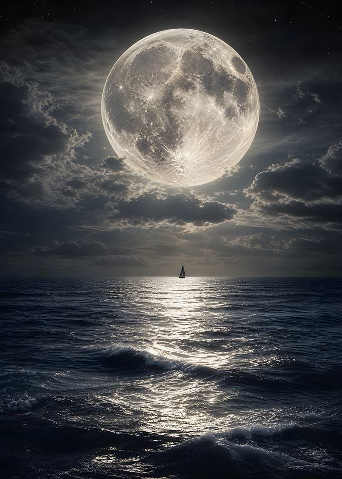 Sailboat Under a Giant Full Moon