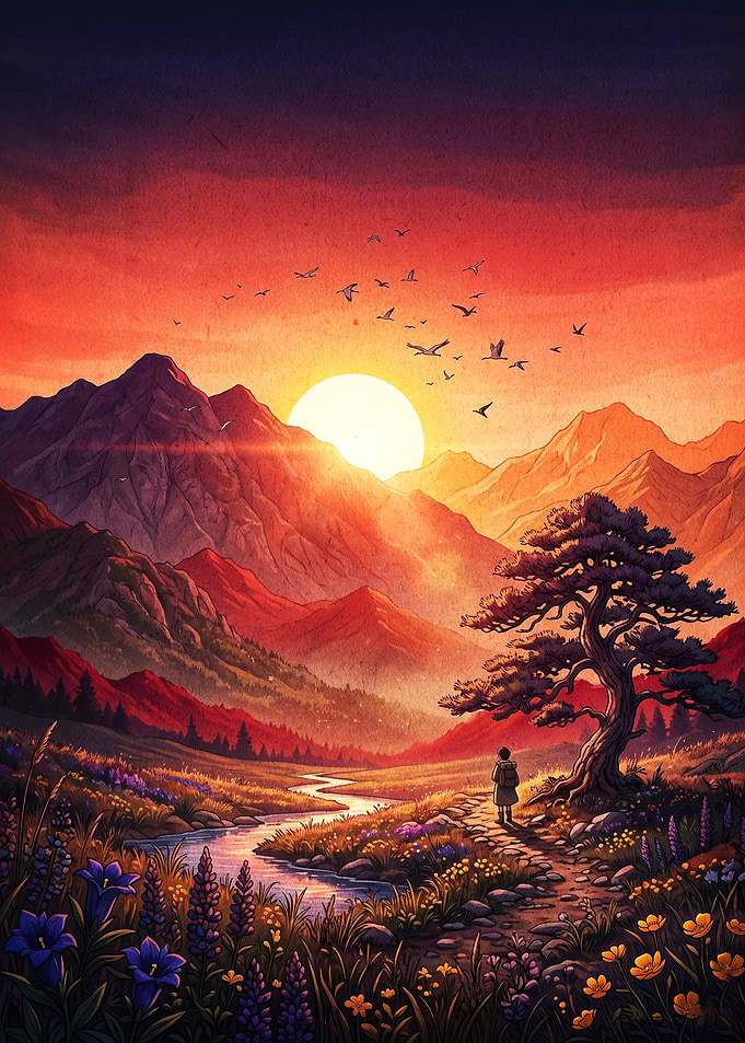 Sunset Valley Nature Art Poster