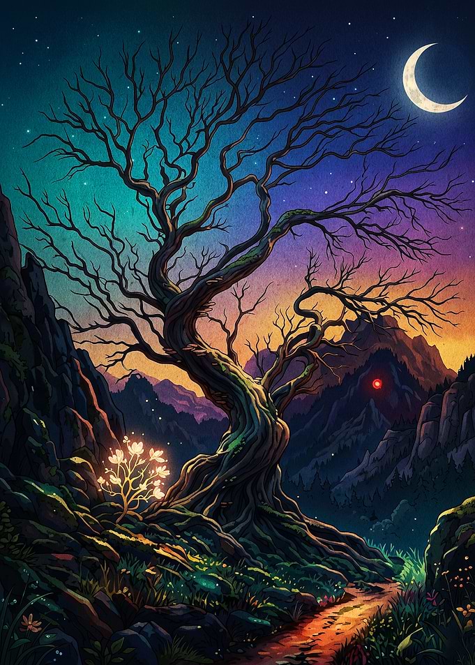 Magical Night Tree Fantasy Art