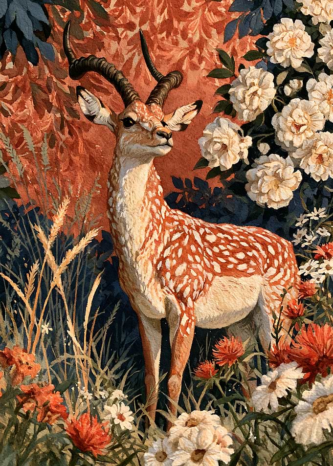 Spotted Gazelle in Floral Meadow