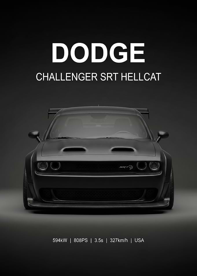 black background challenger srt hellcat minimalist car Poster