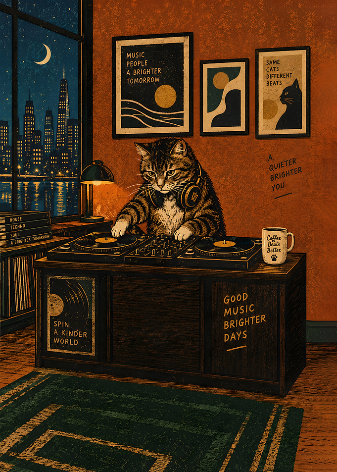 Autumn Cityscape Cat Vinyl Lounge