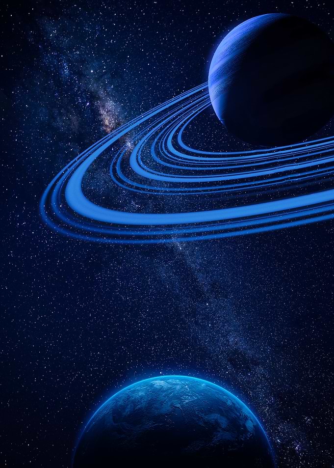 Blue Ringed Planet and Earth