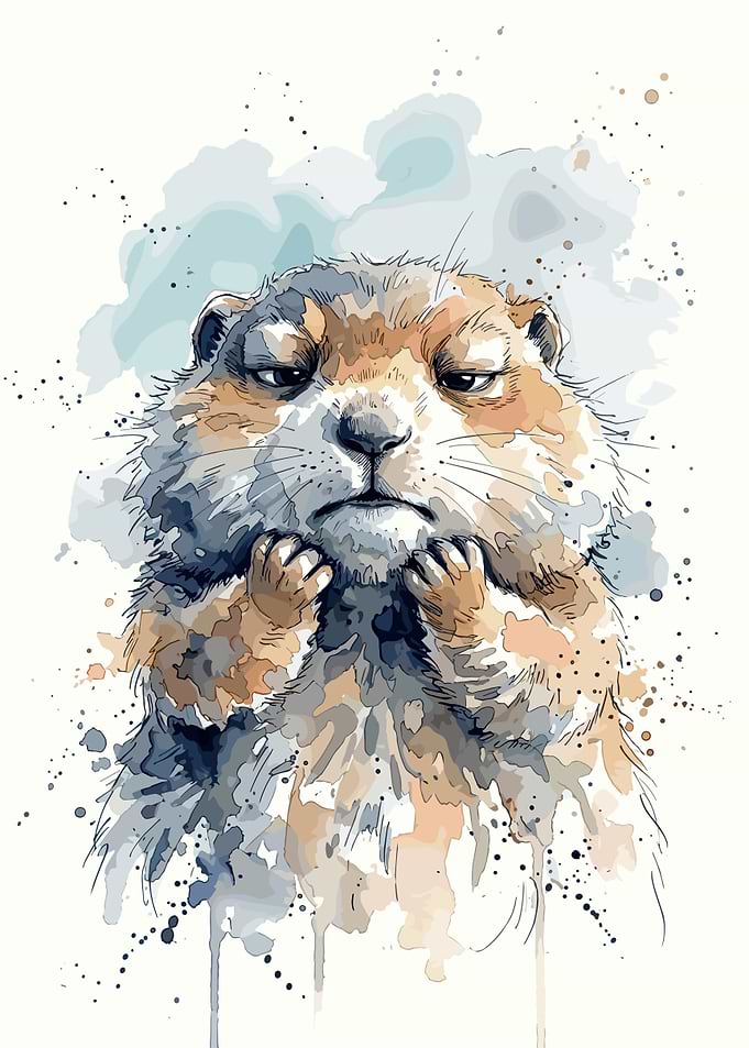 Watercolor Portrait of a Grumpy Marmot