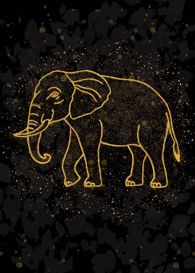 Golden Glitter Elephant Silhouette Art