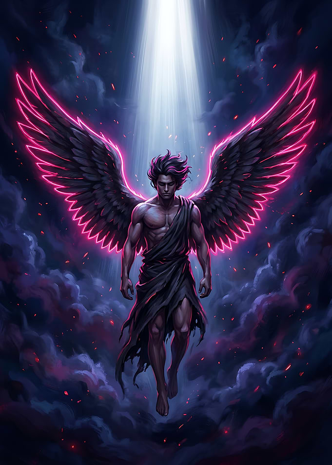 Fallen Angel with Neon Wings