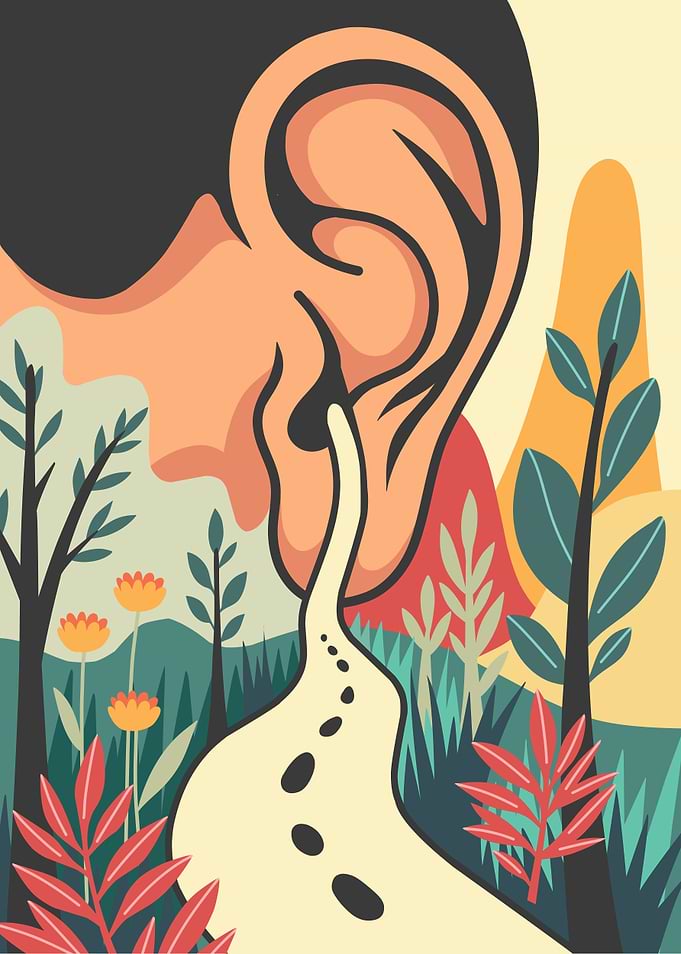 Surreal Ear Connecting to Nature Landscape