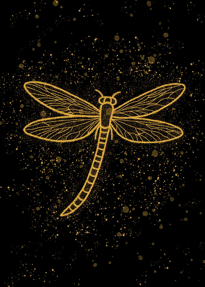 Golden Glitter Dragonfly Silhouette